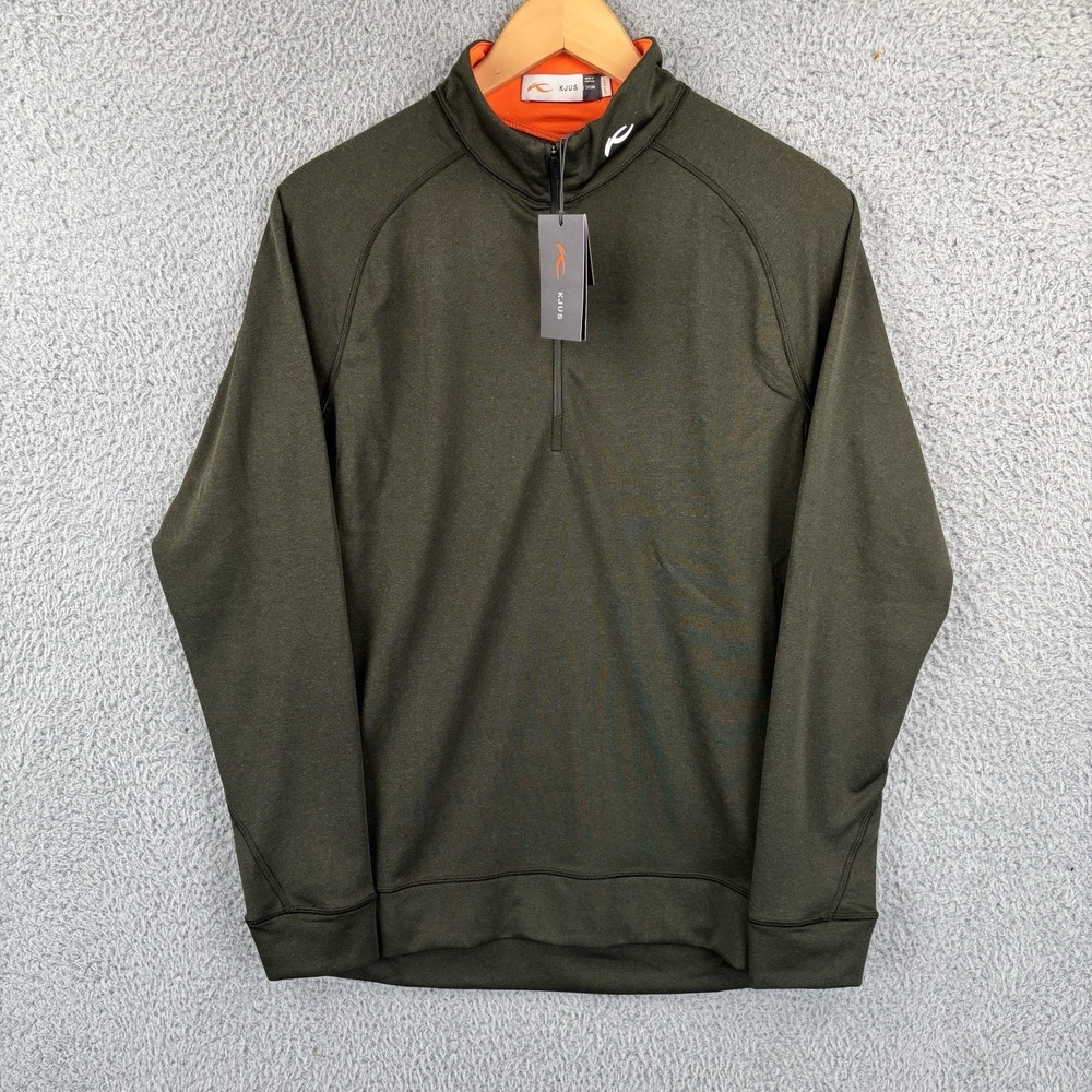 KJUS Golf Pullover Mens Medium/50 Keano‎ Midlayer Half Zip Dark Olive *NEW*